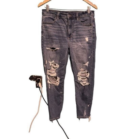American‎ Eagle Sz Women Next Level Stretch Super Hi-Rise 30in Waist Distressed - Picture 1 of 12